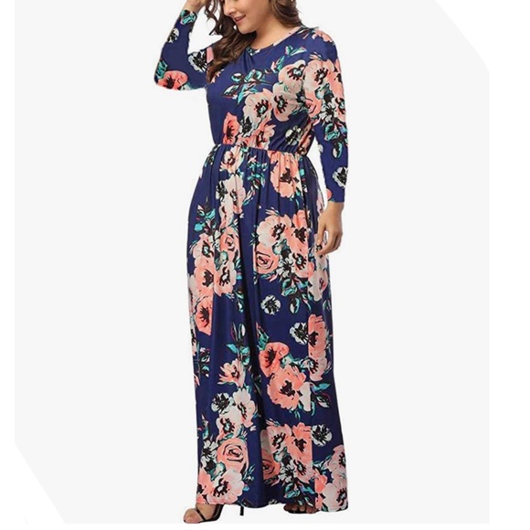 Women’s Plus Long Sleeve Floral High-Waisted Maxi Dress (XXL) NWT - Picture 8 of 10